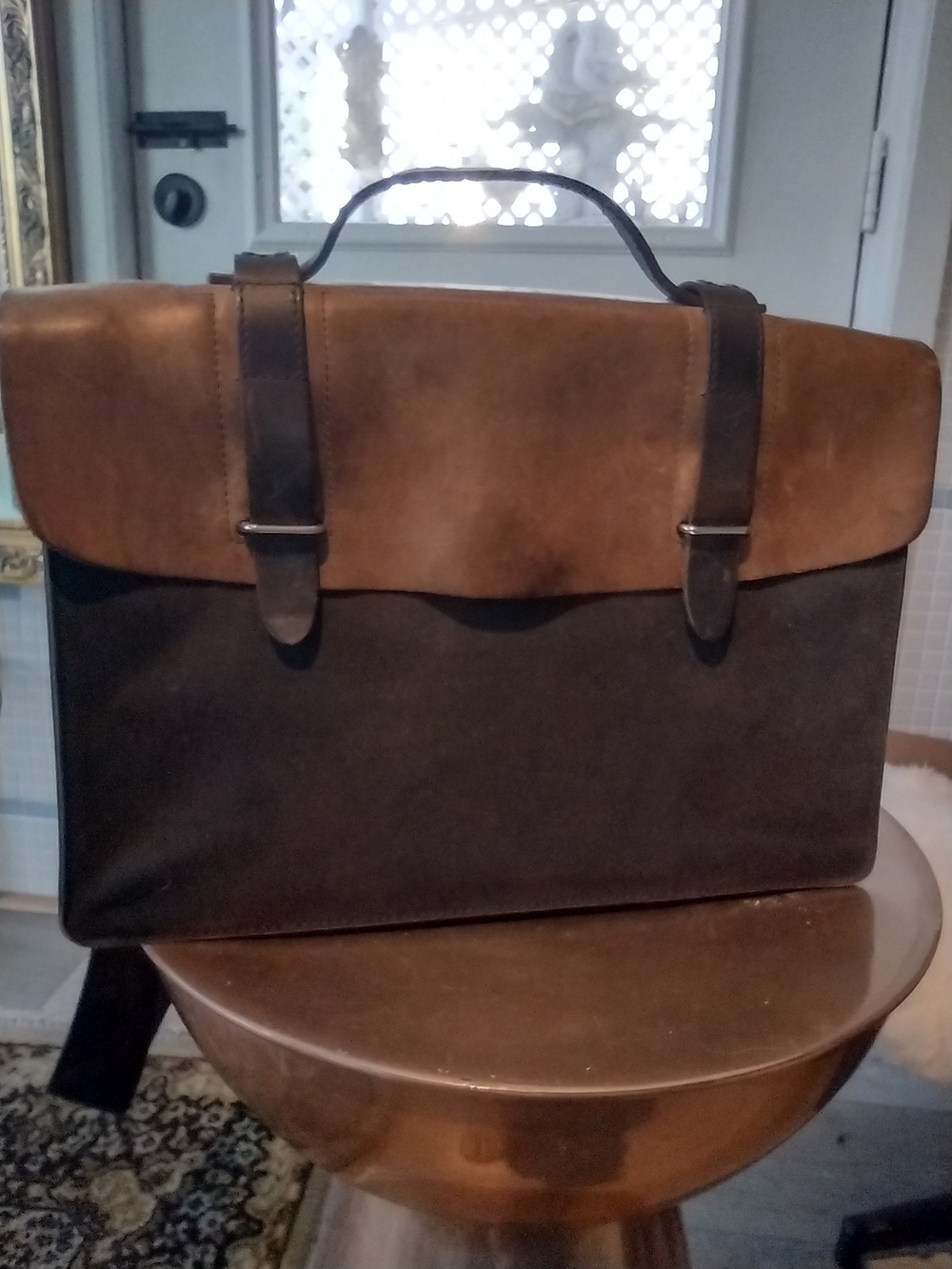 Classic Two-Tone Brown Leather Messenger Bag for Men